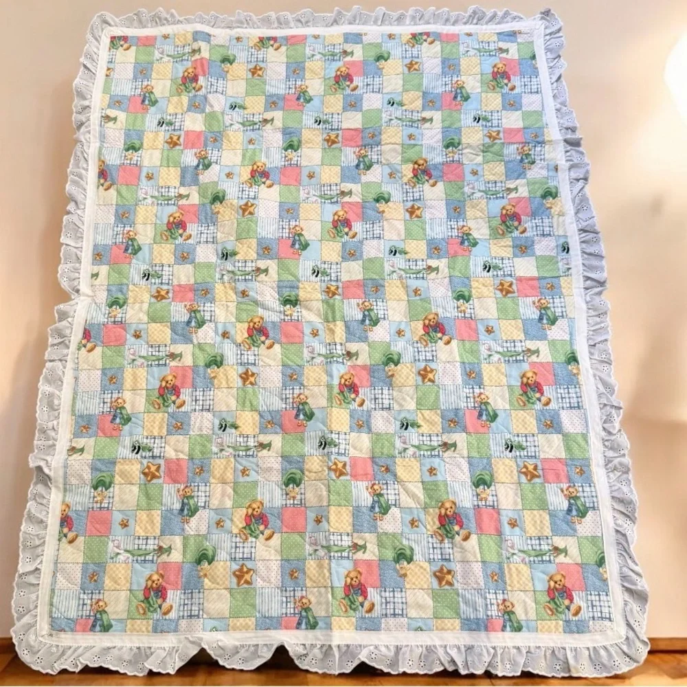 Blue Jean Teddy Bear Quilt Baby Blanket Patchwork Plaid Me & My Blankie Vintage